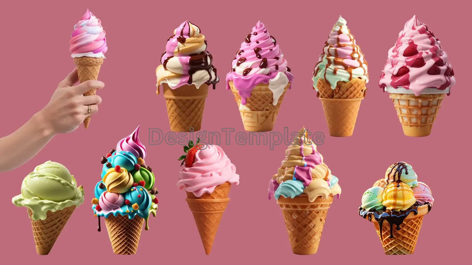 Realistic Mix of Ice Cream 3D Elements Pack